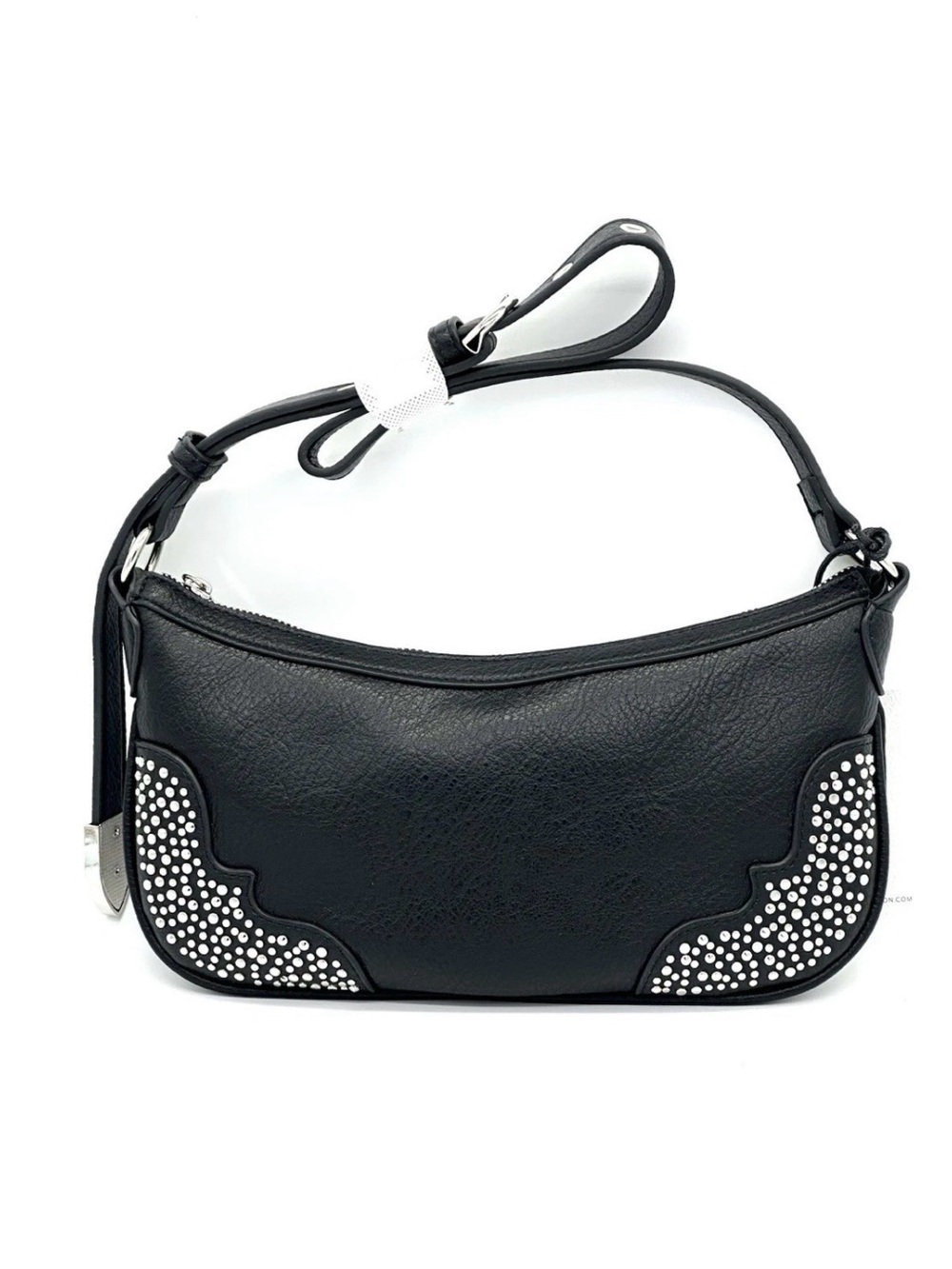 Jessica Simpson Jessie Black Shoulder Handbag Studded Baguette Accent Purse